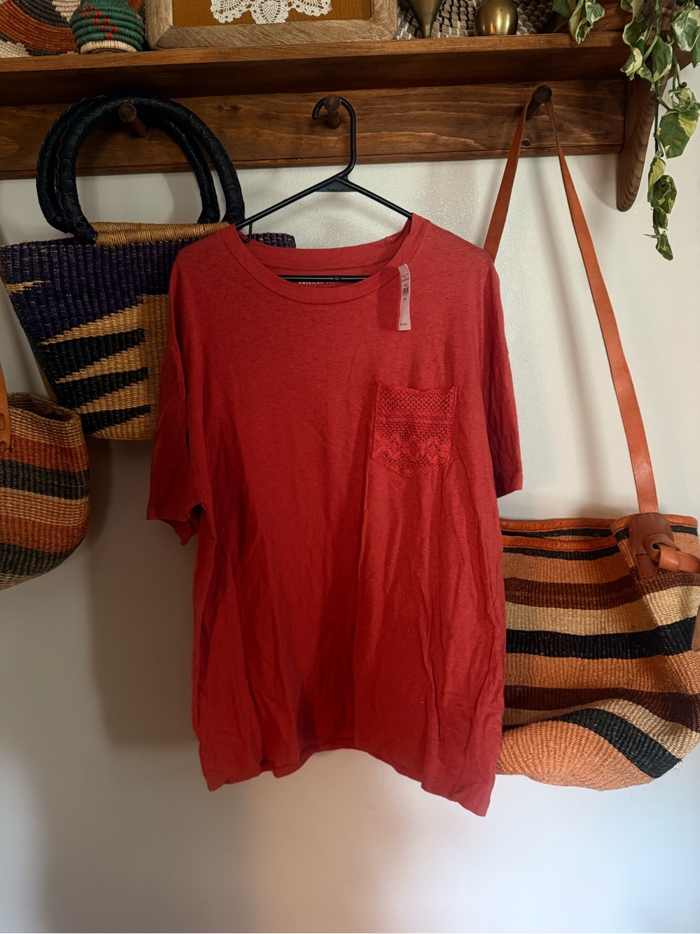 American Eagle Crocheted Pocket Tee